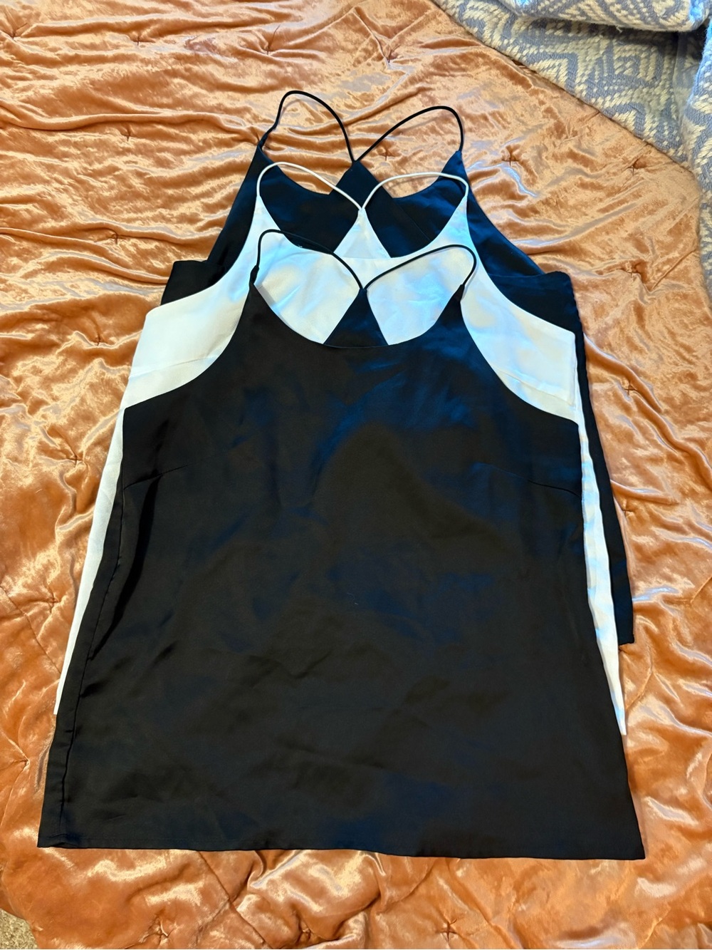 Bundle of 3 Racerback Satin Black and White Strappy Tanks Camisoles